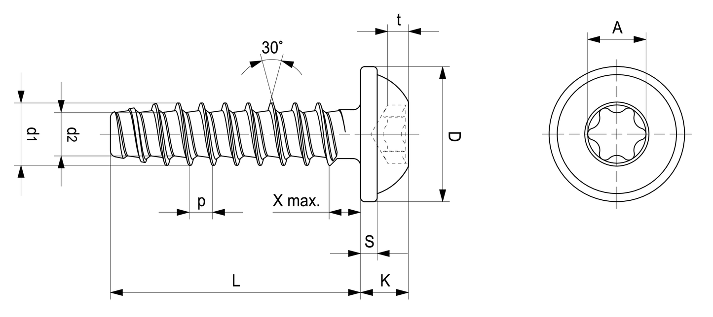 Schriever STSplus 4x12mm Stahl Thermoplast-Linsenkopfschraube mit Scheibe KN6038